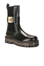 Valentino Garavani Beatle One Stud Boot in Black in Nero, view 2, click to view large image.