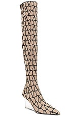 Valentino Garavani Iconographe Over The Knee Boot in Naturale, Nero, & Transparent, view 2, click to view large image.