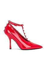 Valentino Garavani Rockstud Ankle Strap Pump in Rouge Pur, view 1, click to view large image.
