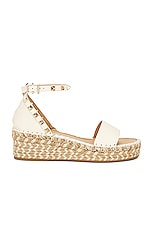 Valentino Garavani Rockstud Espadrille Sandal in Light Ivory & Naturale, view 1, click to view large image.