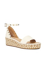 Valentino Garavani Rockstud Espadrille Sandal in Light Ivory & Naturale, view 2, click to view large image.