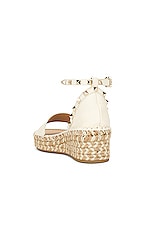Valentino Garavani Rockstud Espadrille Sandal in Light Ivory & Naturale, view 3, click to view large image.