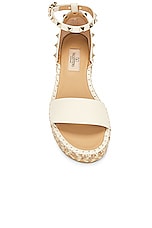 Valentino Garavani Rockstud Espadrille Sandal in Light Ivory & Naturale, view 4, click to view large image.