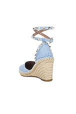 Valentino Garavani Rockstud Wedge Espadrille in Popeline Blue & Rose Cannelle, view 3, click to view large image.