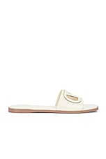 Valentino Garavani V Logo Cut Out Slide in Light Ivory & Antique Brass, view 1, click to view large image.