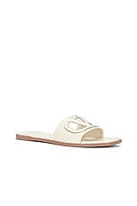 Valentino Garavani V Logo Cut Out Slide in Light Ivory & Antique Brass, view 2, click to view large image.