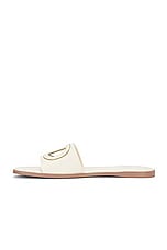 Valentino Garavani V Logo Cut Out Slide in Light Ivory & Antique Brass, view 5, click to view large image.