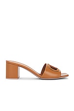 Valentino Garavani V Logo Cut Out Mule in Almond Beige & Antique Brass, view 1, click to view large image.
