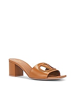 Valentino Garavani V Logo Cut Out Mule in Almond Beige & Antique Brass, view 2, click to view large image.