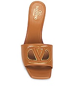 Valentino Garavani V Logo Cut Out Mule in Almond Beige & Antique Brass, view 4, click to view large image.