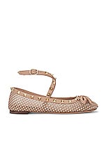 Valentino Garavani Rockstud Ballerina Flat in Silk & Rose Cannelle, view 1, click to view large image.