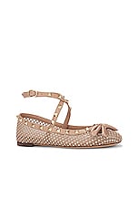 Valentino Garavani Rockstud Ballerina Flat in Silk & Rose Cannelle, view 2, click to view large image.