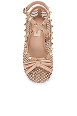 Valentino Garavani Rockstud Ballerina Flat in Silk & Rose Cannelle, view 4, click to view large image.