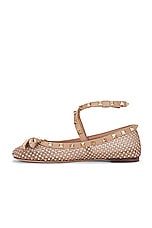 Valentino Garavani Rockstud Ballerina Flat in Silk & Rose Cannelle, view 5, click to view large image.