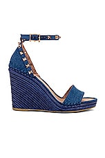 Valentino Garavani Rockstud Wedge Espadrille in Denim & Rose Cannelle, view 1, click to view large image.