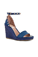 Valentino Garavani Rockstud Wedge Espadrille in Denim & Rose Cannelle, view 2, click to view large image.