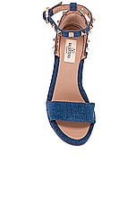 Valentino Garavani Rockstud Wedge Espadrille in Denim & Rose Cannelle, view 4, click to view large image.