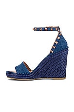 Valentino Garavani Rockstud Wedge Espadrille in Denim & Rose Cannelle, view 5, click to view large image.