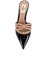 Valentino Garavani Rockstud Bow Mule in Nero & Rose Cannelle, view 4, click to view large image.