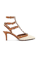 Valentino Garavani Rockstud Ankle Strap Pump in Naturale & Almond Beige, view 1, click to view large image.