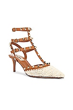 Valentino Garavani Rockstud Ankle Strap Pump in Naturale & Almond Beige, view 2, click to view large image.