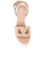 Valentino Garavani V Logo Cut Out Sandal in Rose Cannelle, Antique Brass, & Rose Quartz, view 4, click to view large image.