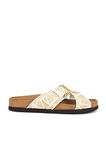 Valentino Garavani Fussfriend Slide in Naturale, Ivory, & Sigaro, view 1, click to view large image.
