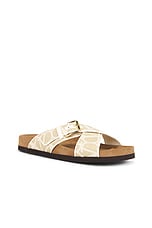 Valentino Garavani Fussfriend Slide in Naturale, Ivory, & Sigaro, view 2, click to view large image.