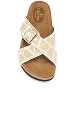 Valentino Garavani Fussfriend Slide in Naturale, Ivory, & Sigaro, view 4, click to view large image.
