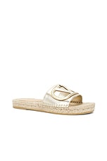 Valentino Garavani V Logo Cut Out Espadrille Slide in Platino & Antique Brass, view 2, click to view large image.