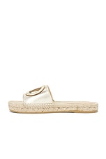 Valentino Garavani V Logo Cut Out Espadrille Slide in Platino & Antique Brass, view 5, click to view large image.