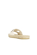 Valentino Garavani V Logo Cut Out Espadrille Slide in Light Ivory & Antique Brass, view 3, click to view large image.