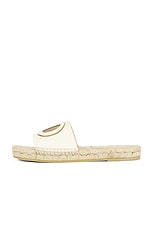 Valentino Garavani V Logo Cut Out Espadrille Slide in Light Ivory & Antique Brass, view 5, click to view large image.