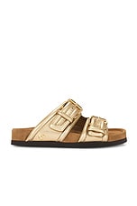 Valentino Garavani Fussfriend Slide in Star Gold & Sigaro, view 1, click to view large image.