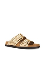 Valentino Garavani Fussfriend Slide in Star Gold & Sigaro, view 2, click to view large image.