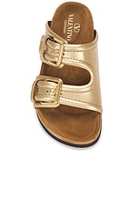 Valentino Garavani Fussfriend Slide in Star Gold & Sigaro, view 4, click to view large image.