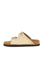 Valentino Garavani Fussfriend Slide in Star Gold & Sigaro, view 5, click to view large image.
