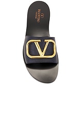 Valentino Garavani V Logo Signature Slide in Marine, view 4, click to view large image.