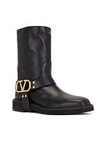 Valentino Garavani V Logo Signature Biker Boot in Nero, view 2, click to view large image.