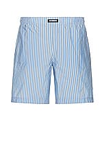 VETEMENTS Paper Poplin Tailored Short in Blue & Double White Stripe, view 1, click to view large image.
