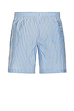 VETEMENTS Paper Poplin Tailored Short in Blue & Double White Stripe, view 2, click to view large image.