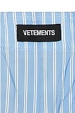VETEMENTS Paper Poplin Tailored Short in Blue & Double White Stripe, view 3, click to view large image.