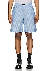 VETEMENTS Paper Poplin Tailored Short in Blue & Double White Stripe, view 4, click to view large image.