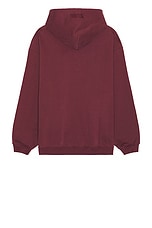 VETEMENTS Merged Double Hood Embroidered Tourist Hoodie in Bordeaux, view 2, click to view large image.