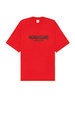 VETEMENTS Limited Edition Logo T-shirt in Red & Black, view 1, click to view large image.