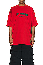 VETEMENTS Limited Edition Logo T-shirt in Red & Black, view 4, click to view large image.