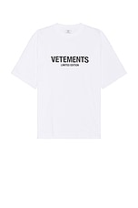 VETEMENTS Limited Edition Logo T-Shirt in White, view 1, click to view large image.