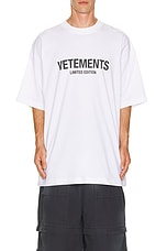 VETEMENTS Limited Edition Logo T-Shirt in White, view 4, click to view large image.