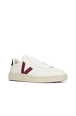 Veja V-12 Sneaker in Extra White & Marsala Nautico, view 2, click to view large image.