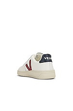 Veja V-12 Sneaker in Extra White & Marsala Nautico, view 3, click to view large image.
